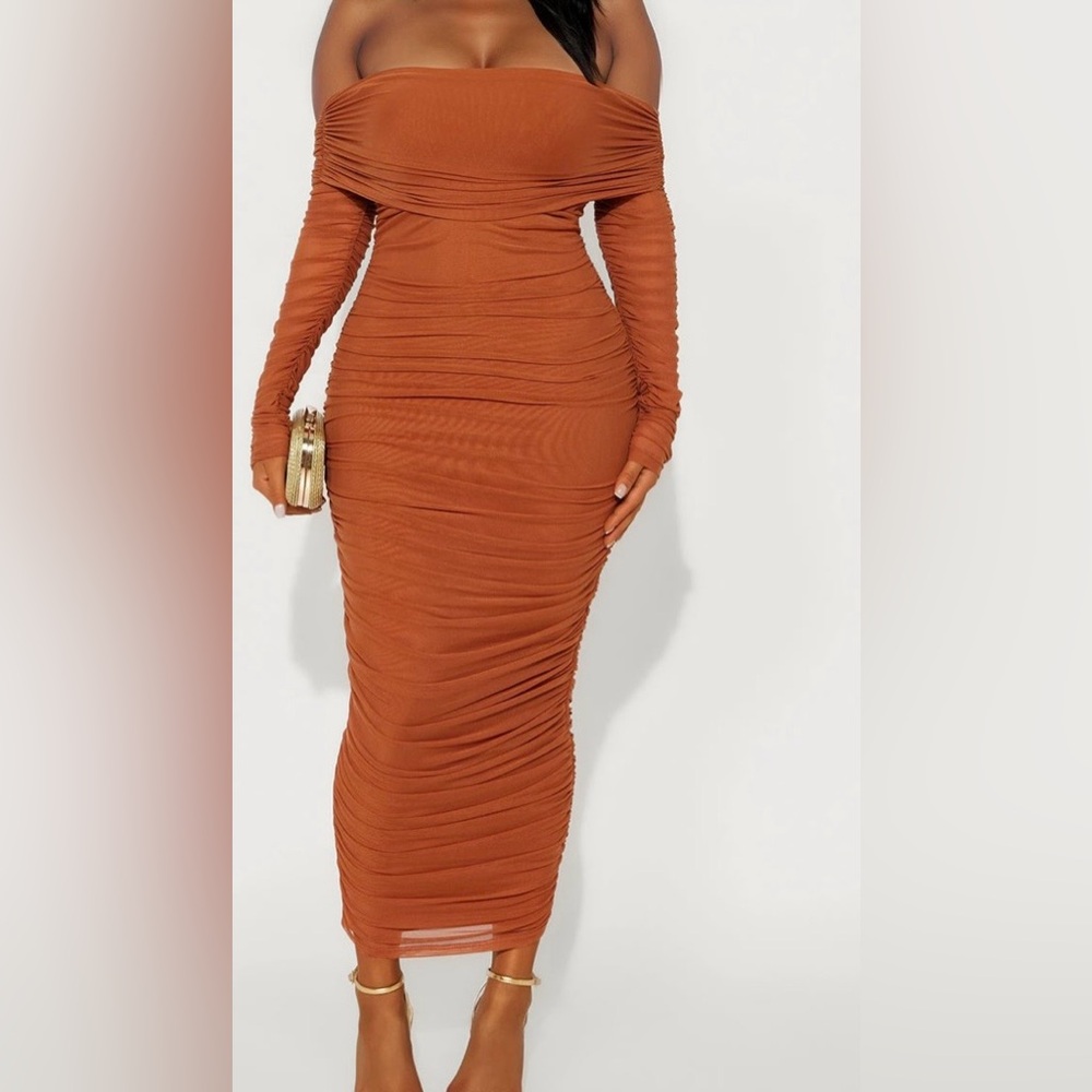 Fashion Nova Long Sleeve Rust Dress